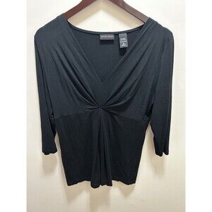 New York & Company Women’s M Black Babydoll Top Minimalist Ruched Knot Front